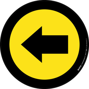 Left Arrow Yellow with Black Border Circular - Floor Sign