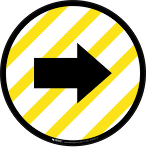 Right Arrow Yellow and White Circular - Floor Sign