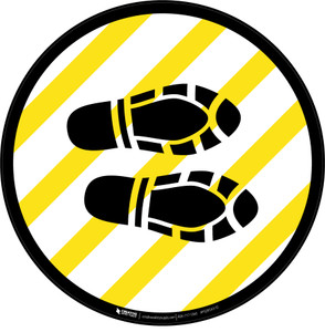 Shoe Print Right Yellow and White Circular - Floor Sign