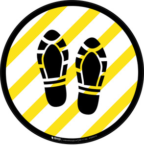 Shoe Print Up Yellow and White Circular - Floor Sign
