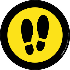 Shoe Print Up Yellow with Black Border Circular v2 - Floor Sign