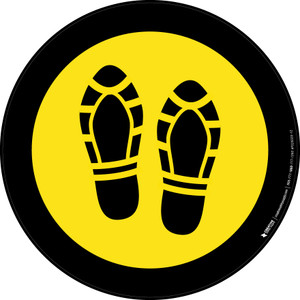 Shoe Print Up Yellow with Black Border Circular - Floor Sign