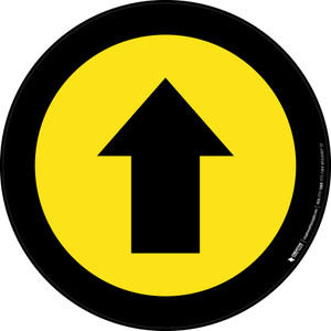 Up Arrow Yellow with Black Border Circular - Floor Sign