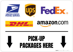 Pick-Up Packages Here Down Arrows with Logos Landscape - Floor Sign