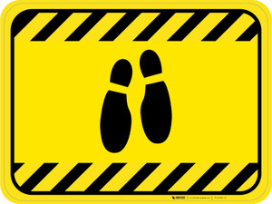 Shoe Print Down Hazard Striped Rectangle v2 - Floor Sign