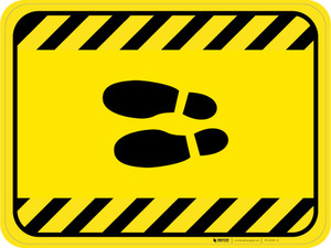 Shoe Print Left Hazard Striped Rectangle v2 - Floor Sign