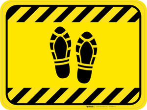 Shoe Print Up Hazard Striped Rectangle - Floor Sign