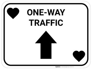 One Way Traffic Up Arrow Black Hearts - Rectangle Casino - Floor Sign