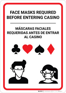 Face Masks Required Before Entering Casino Bilingual Spanish Portrait - Wall Sign
