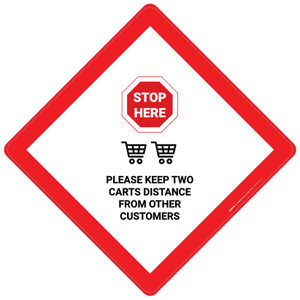 Stop Here: Please Keep 2 Carts Distance From Other Customers - Placard Sign