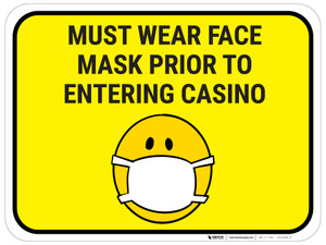 Must Wear Face Mask Prior to Entering Casino - Mask Emoji - Yellow - Floor Sign