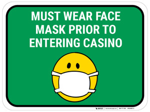 Must Wear Face Mask Prior to Entering Casino - Mask Emoji - Black - Floor Sign