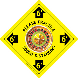 Please Practice Social Distancing - Roulette Emoji - Yellow - Floor Sign
