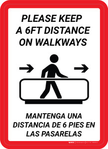 Please Keep a 6ft Distance on Walkways Bilingual Spanish Portrait - Wall Sign