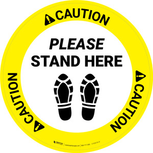 Caution Please Stand Here Shoe Prints Circular - Floor Sign