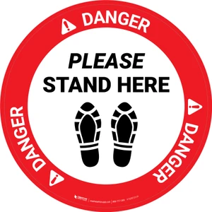 Danger Please Stand Here Shoe Prints Circular - Floor Sign