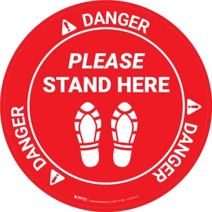 Danger Please Stand Here Shoe Prints OSHA Circular - Floor Sign