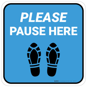 Please Pause Here Shoe Prints Blue Square - Floor Sign