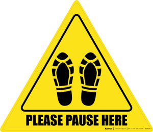 Please Pause Here Shoe Prints Triangle - Floor Sign