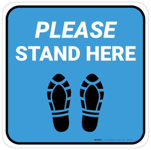 Please Stand Here Blue Shoe Prints Square - Floor Sign