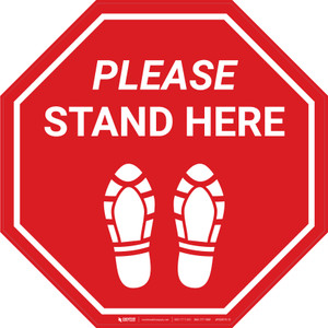 Please Stand Here Shoe Prints Stop - Floor Sign