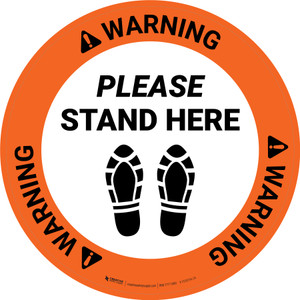 Warning Please Stand Here Shoe Prints Circular - Floor Sign