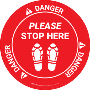 Danger: Please Stop Here Shoe Prints OSHA Circular - Floor Sign