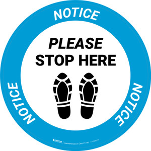Notice: Please Stop Here Shoe Prints Circular - Floor Sign