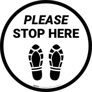 Please Stop Here Shoe Prints Circular - Floor Sign