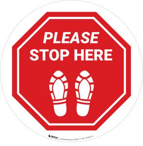 Please Stop Here Shoe Prints Stop Circular - Floor Sign