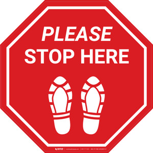 Please Stop Here Shoe Prints Stop - Floor Sign