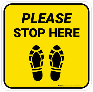 Please Stop Here Shoe Prints Yellow Square - Floor Sign