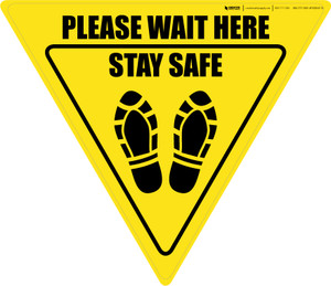 Please Wait Here Stay Safe Shoe Prints Yield - Floor Sign