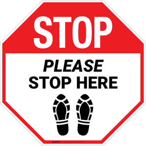 Stop - Please Stop Here (Shoe Prints) - Floor Sign