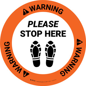 Warning: Please Stop Here Shoe Prints Circular - Floor Sign