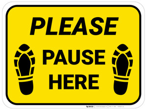 Please Pause Here Shoe Prints Yellow Rectangle - Floor Sign