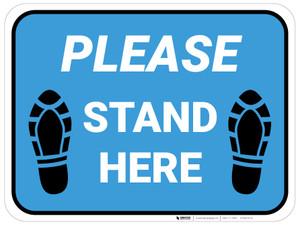 Please Stand Here Shoe Prints Blue Rectangle - Floor Sign