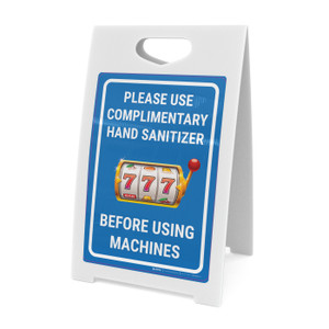 Please Use Complimentary Hand Sanitizer Before Using Machines Portrait with Emoji - A-Frame Sign