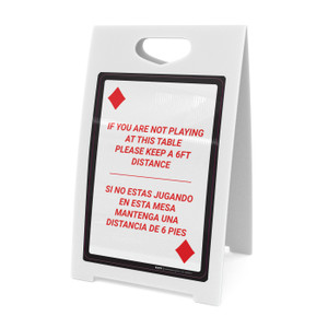 If You Are Not Playing at Table - Please Keep 6ft Distance Bilingual Spanish Portrait Diamond Playing Card - A-Frame Sign