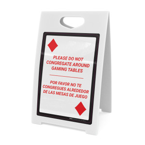 Please Do Not Congregate Around Gaming Tables Bilingual Spanish Portrait Diamond Playing Card - A-Frame Sign