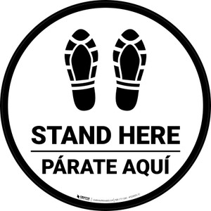 Stand Here Parate Aqui Shoe Prints Bilingual Spanish Circular - Floor Sign
