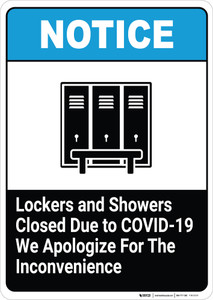 Lockers and Showers Closed Due to COVID-19 - We Apologize - Wall Sign