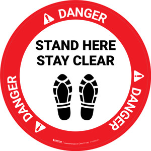 Danger: Stand Here Stay Clear Shoe Prints Circular - Floor Sign