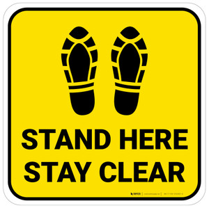 Stand Here Stay Clear Shoe Prints Yellow Square - Floor Sign