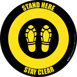 Stand Here Stay Clear Shoe Prints Yellow/Black Circular - Floor Sign