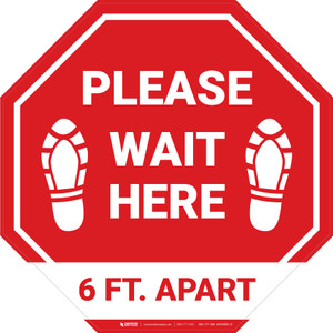 Please Wait Here 6 Ft. Apart Shoe Prints Stop - Floor Sign