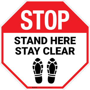 STOP Stand Here Stay Clear Shoe Prints Stop - Floor Sign