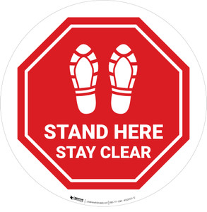 Stand Here Stay Clear Shoe Prints Stop Circular - Floor Sign