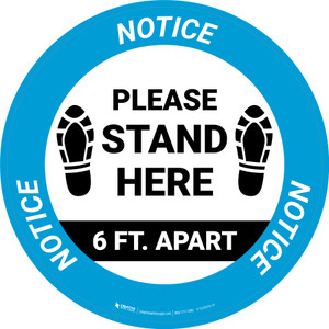 Notice: Please Stand Here 6 Ft. Apart Shoe Prints Circular - Floor Sign