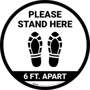 Please Stand Here 6 Ft. Apart Shoe Prints Circular - Floor Sign
